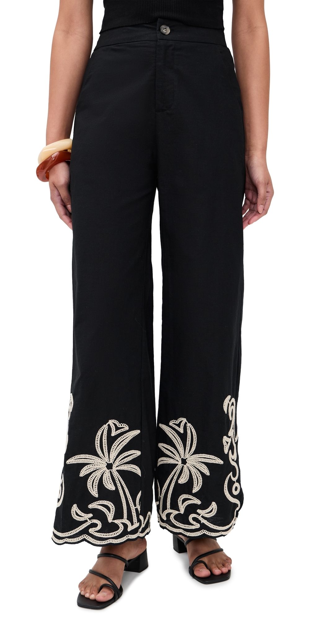 Little Lies Palm Embroidery Pants Black S