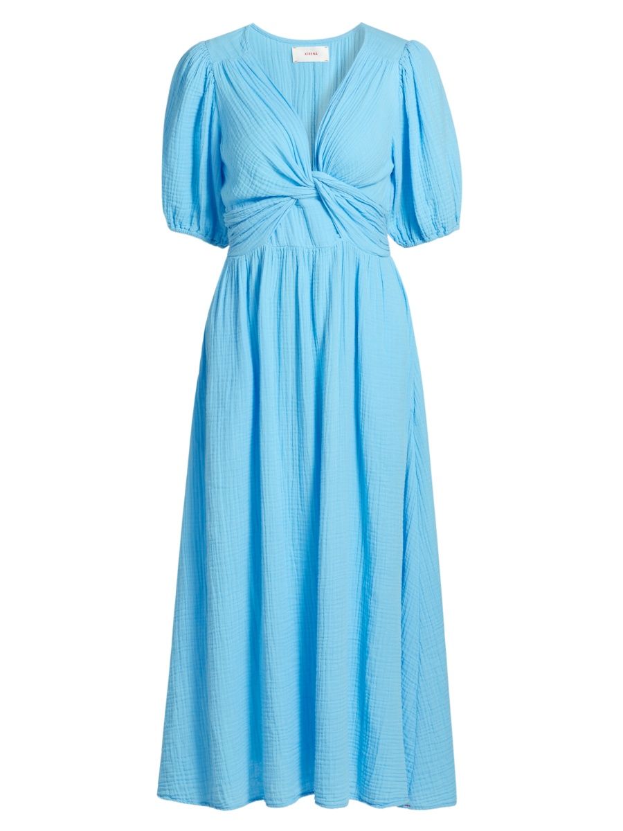 Xirena Women's Lawsyn Cotton Twist-Front A-Line Midi-Dress - Atlas Blue - Size XS