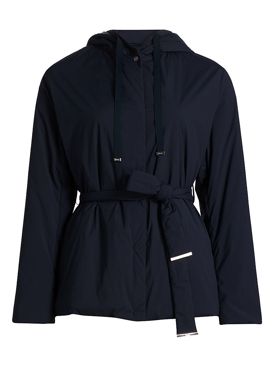 Women's Belted Hooded Jacket - Navy - Size 0