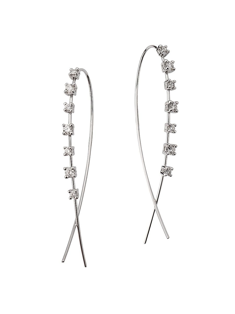 Women's 14K Gold & Diamond Narrow Upside Down Hoops - White Gold