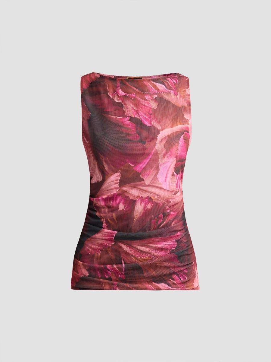 Johnny Was Women's Rosalya Boat Neck Ruched Mesh Top - Rosalya - Size XS