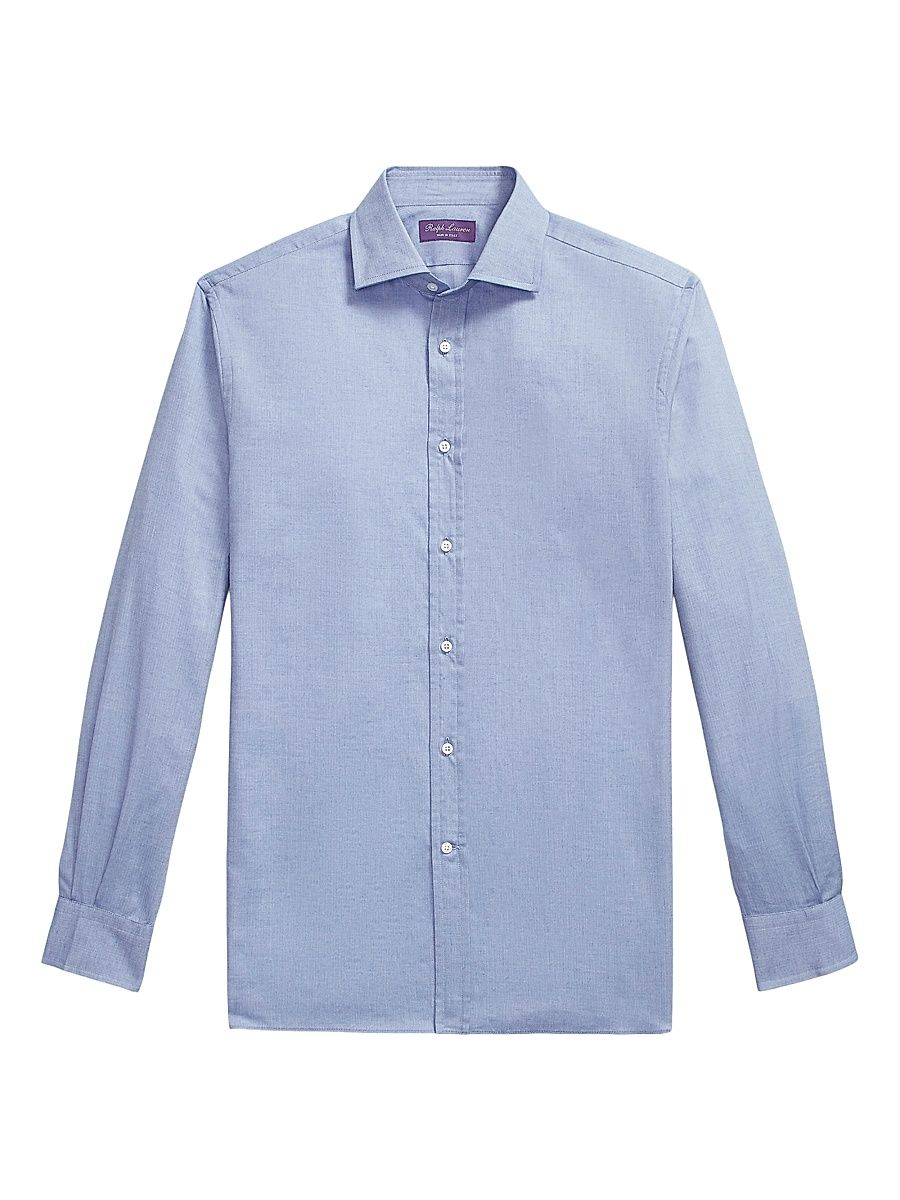 Men's Aston Fine Herringbone Button-Front Shirt - Blue - Size 17.5