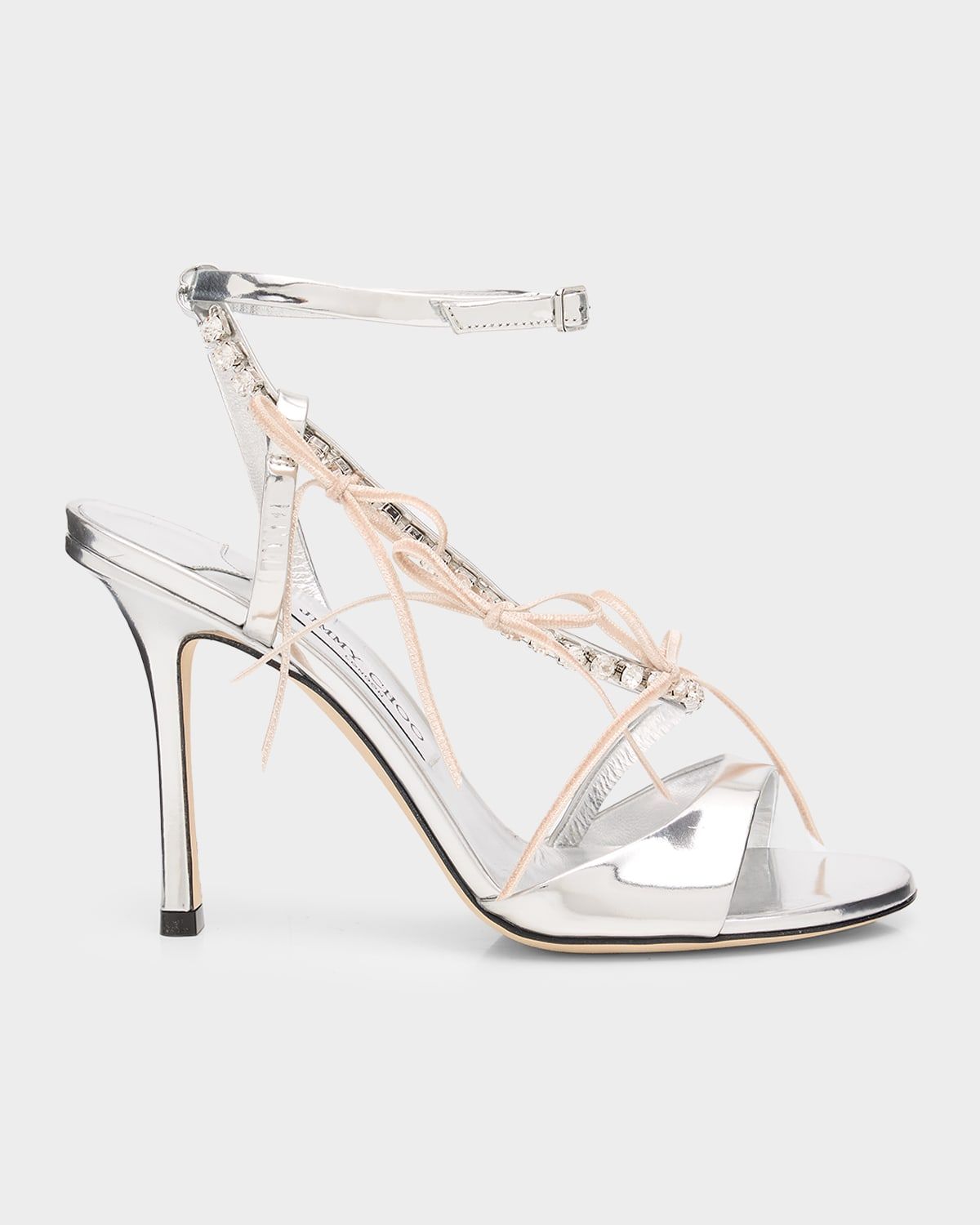 100mm Lula Metallic Leather Sandals with Crystal Bows