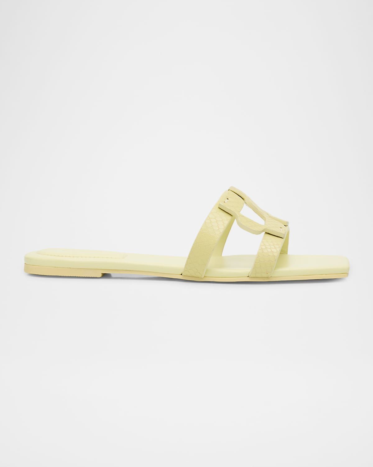 Monogram Snake-Embossed Leather Flat Slide Sandals