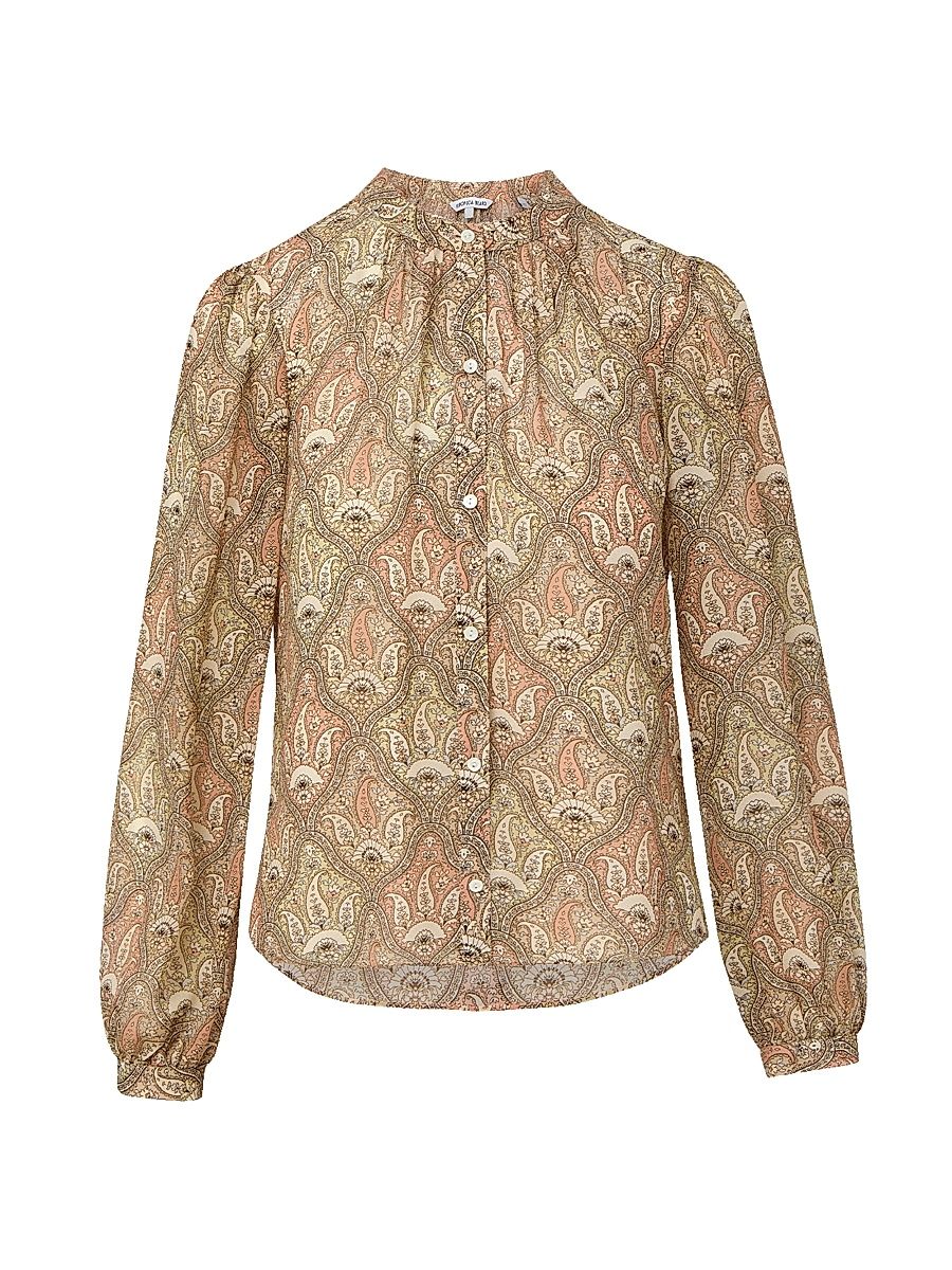 Women's Ashlynn Paisley Silk Top - Stone Khaki Multi - Size 00
