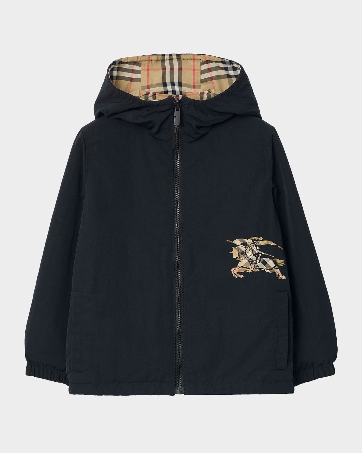 Boy & apos;s Reversible Check Hooded Jacket, Size 4-14