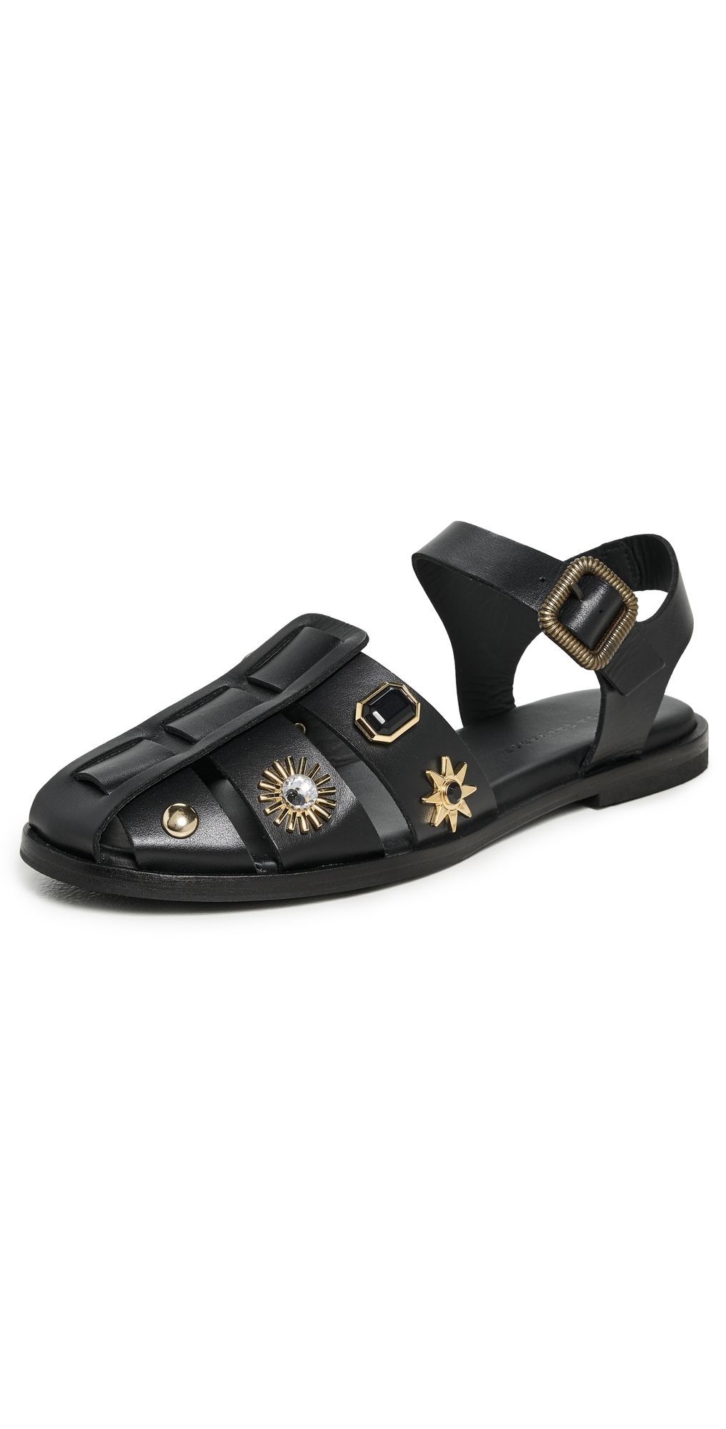 Freda Salvador Sera Sandals Black Calf with Embellishments 8.5