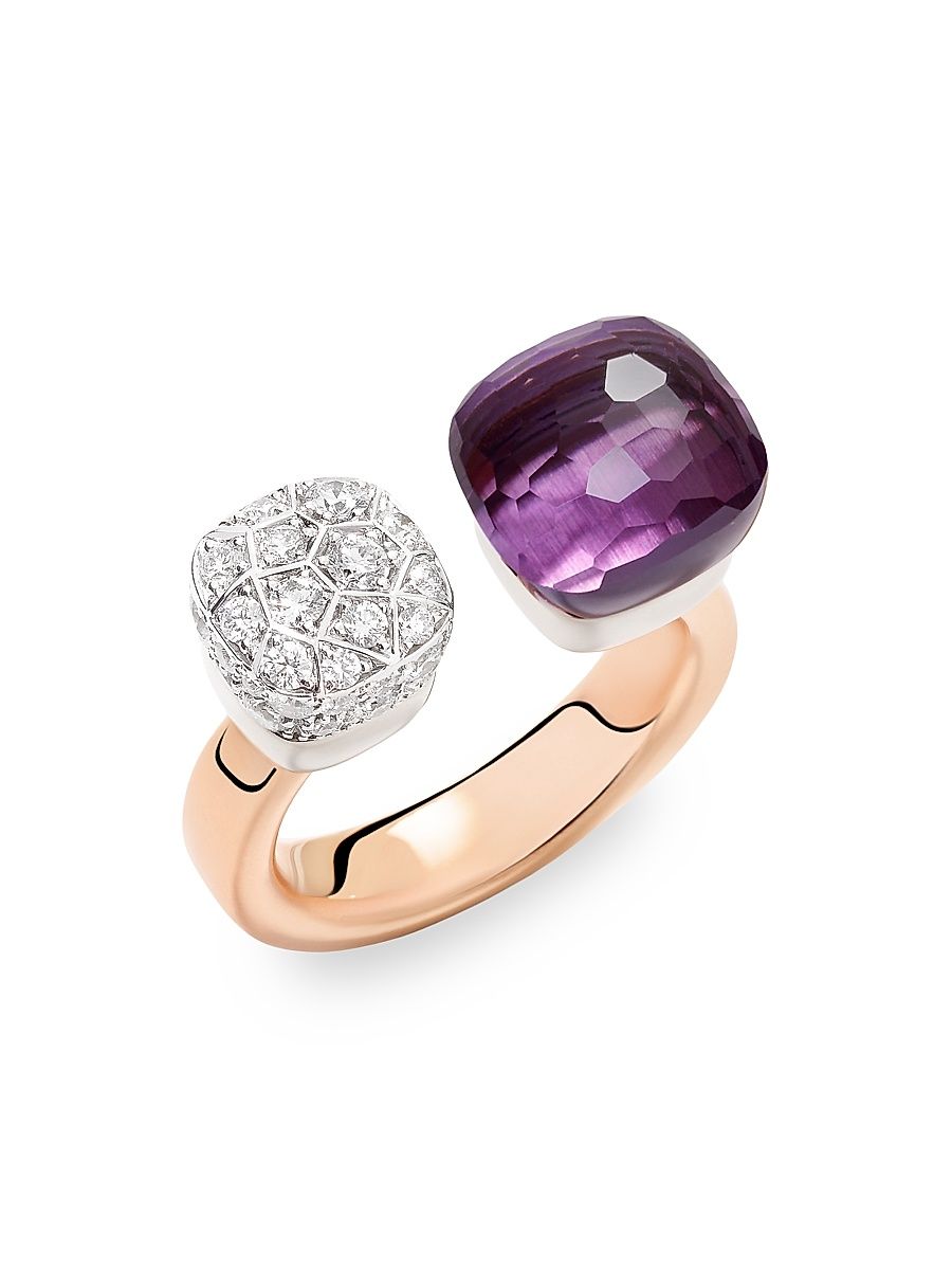 Women's Nudo Two-Tone 18K Gold, Amethyst & 0.80 TCW Diamond Cuff Ring - Rose Gold - Size 7.25