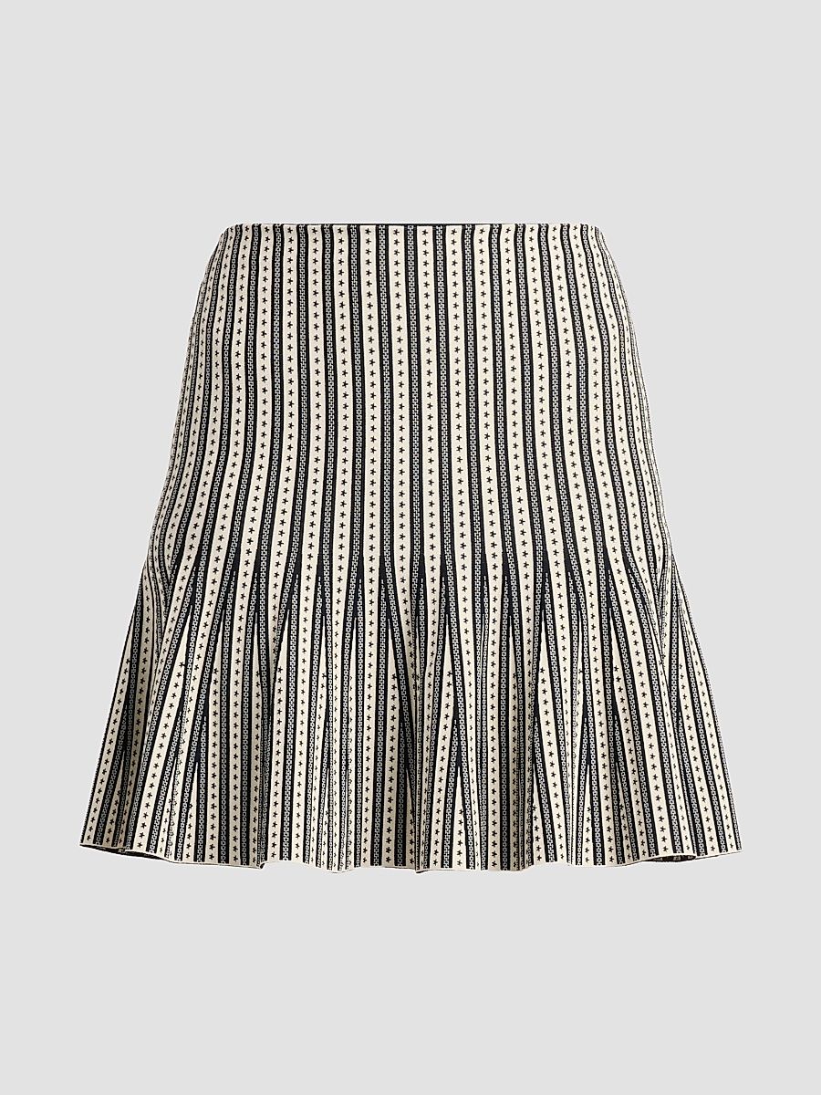 Women's Jacquard Stripe Flounce Mini Skrt - Ivory Navy - Size 2