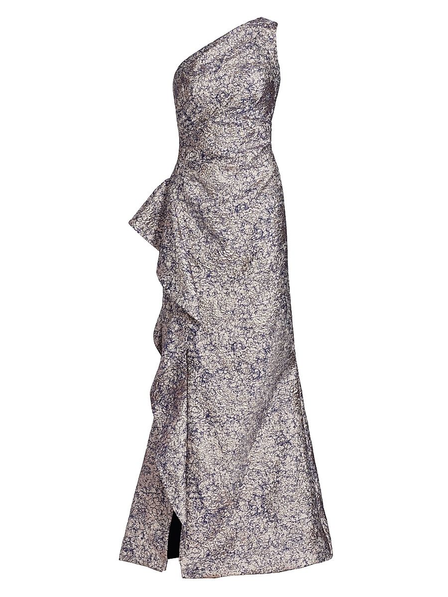 Women's Metallic Jacquard One-Shoulder Gown - Pink Lilac - Size 16