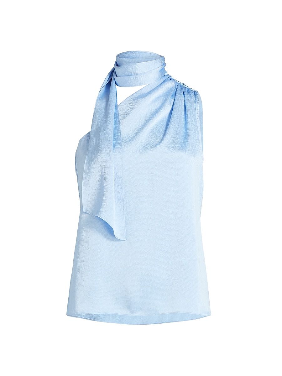 Women's Caliope Hammered Satin Scarf Blouse - Light Blue - Size XL