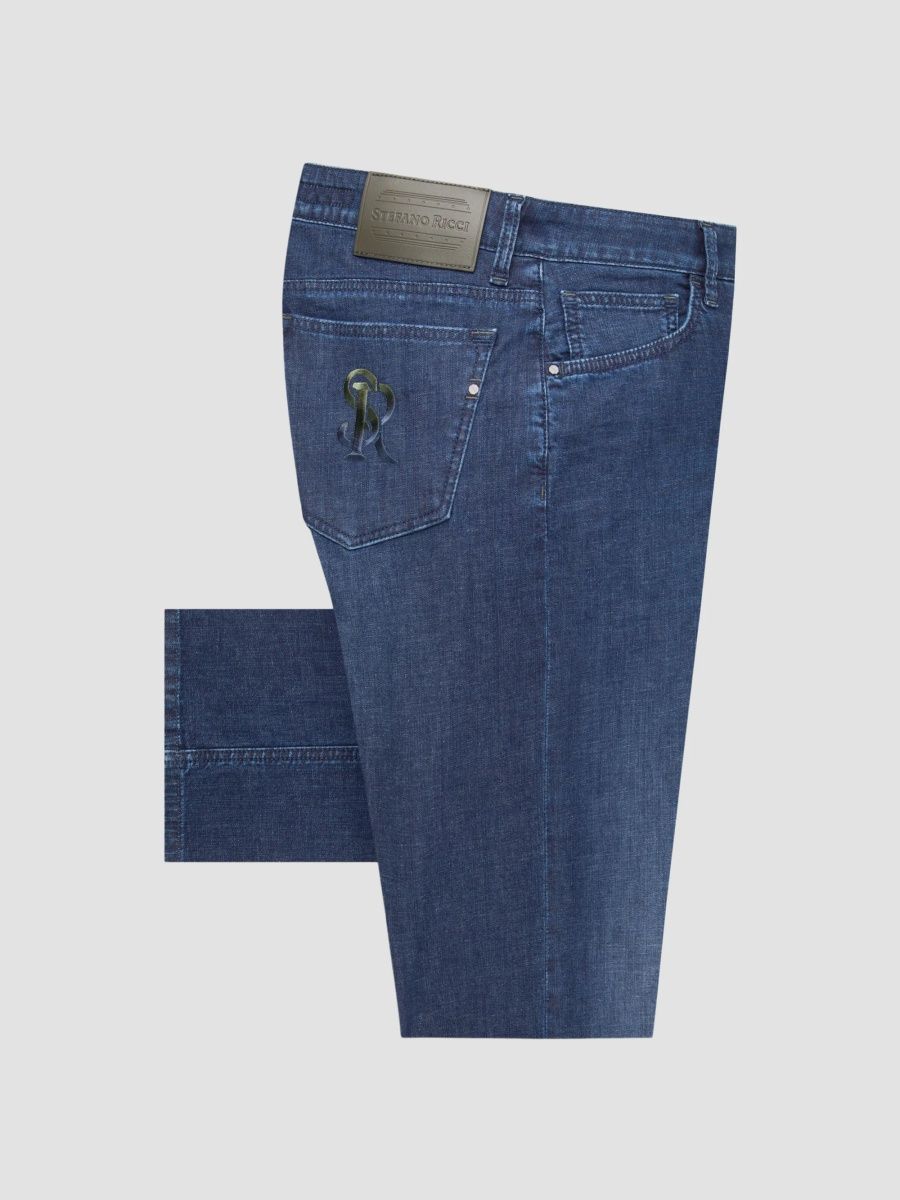 Stefano Ricci Men's Cotton Blend Tapered Jeans - Dark Blue - Size 38