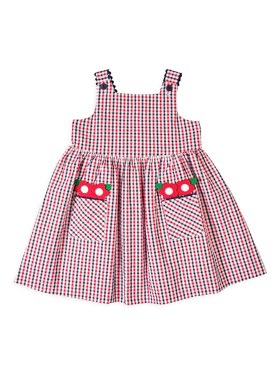 Baby Girl's Flower-Appliqué Plaid Seersucker Dress - Navy - Size 24 Months