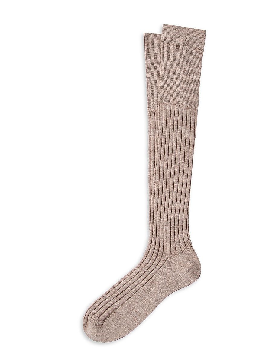 Men's Virgin Wool and Cashmere Rib Knit Socks - Hazelnut - Size XXL