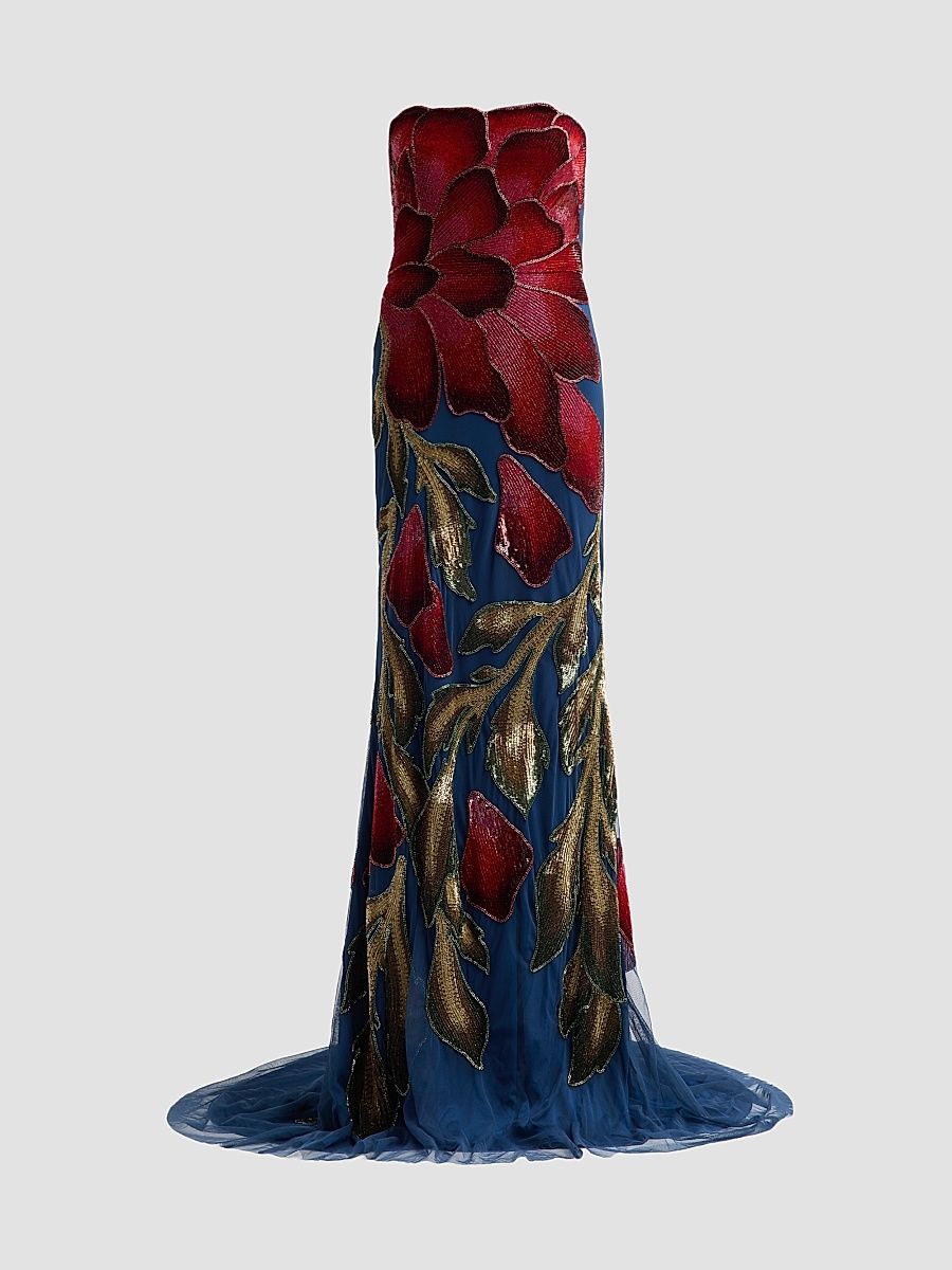 Theia Women's Marie Strapless Beaded Floral Gown - Shadow Petal - Size 16