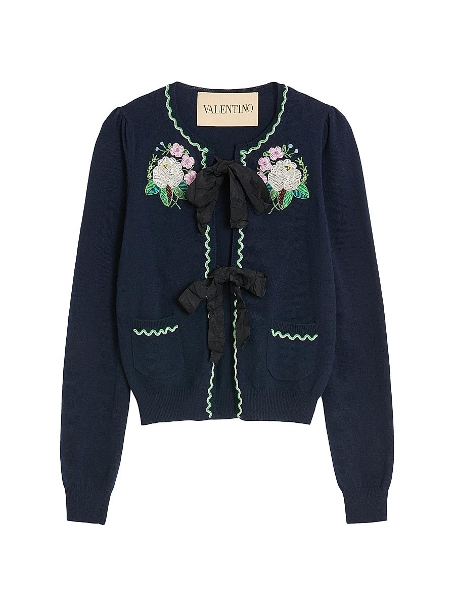 Women's Embroidered Cardigan - Navy - Size Large