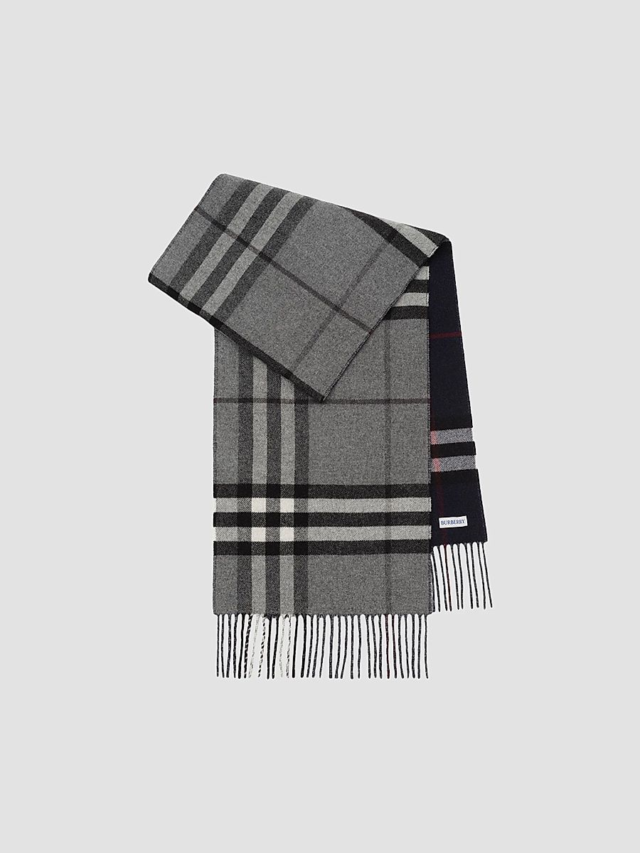 Men's Reversible Check Cashmere Scarf - Marlbo Rough Grey Ink