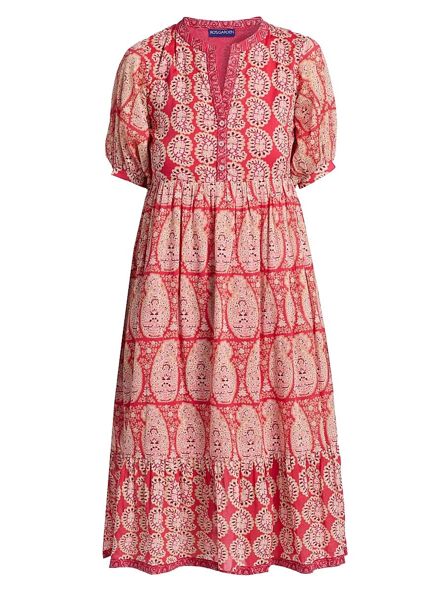Women's Sylvia Paisley Cotton Midi-Dress - Red Zahara - Size XL