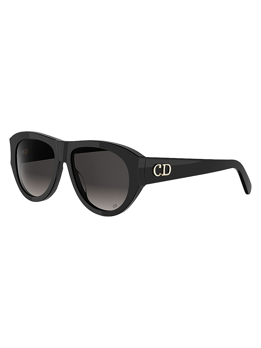Women's DiorGlow A1I 55MM Pilot Sunglasses - Shiny Black Gradient Smoke