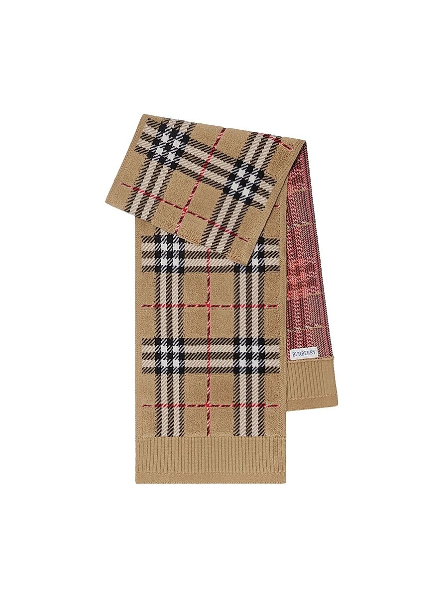 Kid's Toweling Check Scarf - Beige