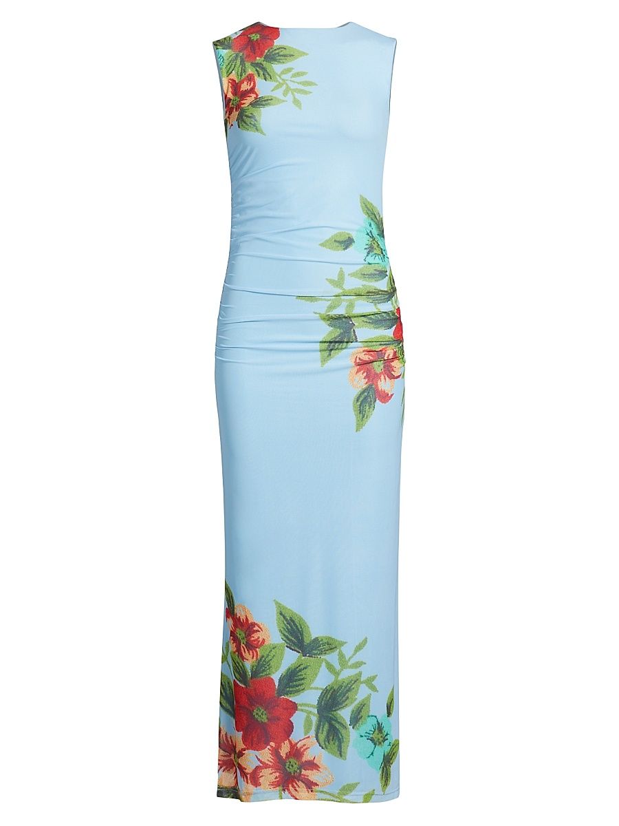 Women's Ariel Floral Ruched Maxi Dress - Pool Bouquet - Size 6