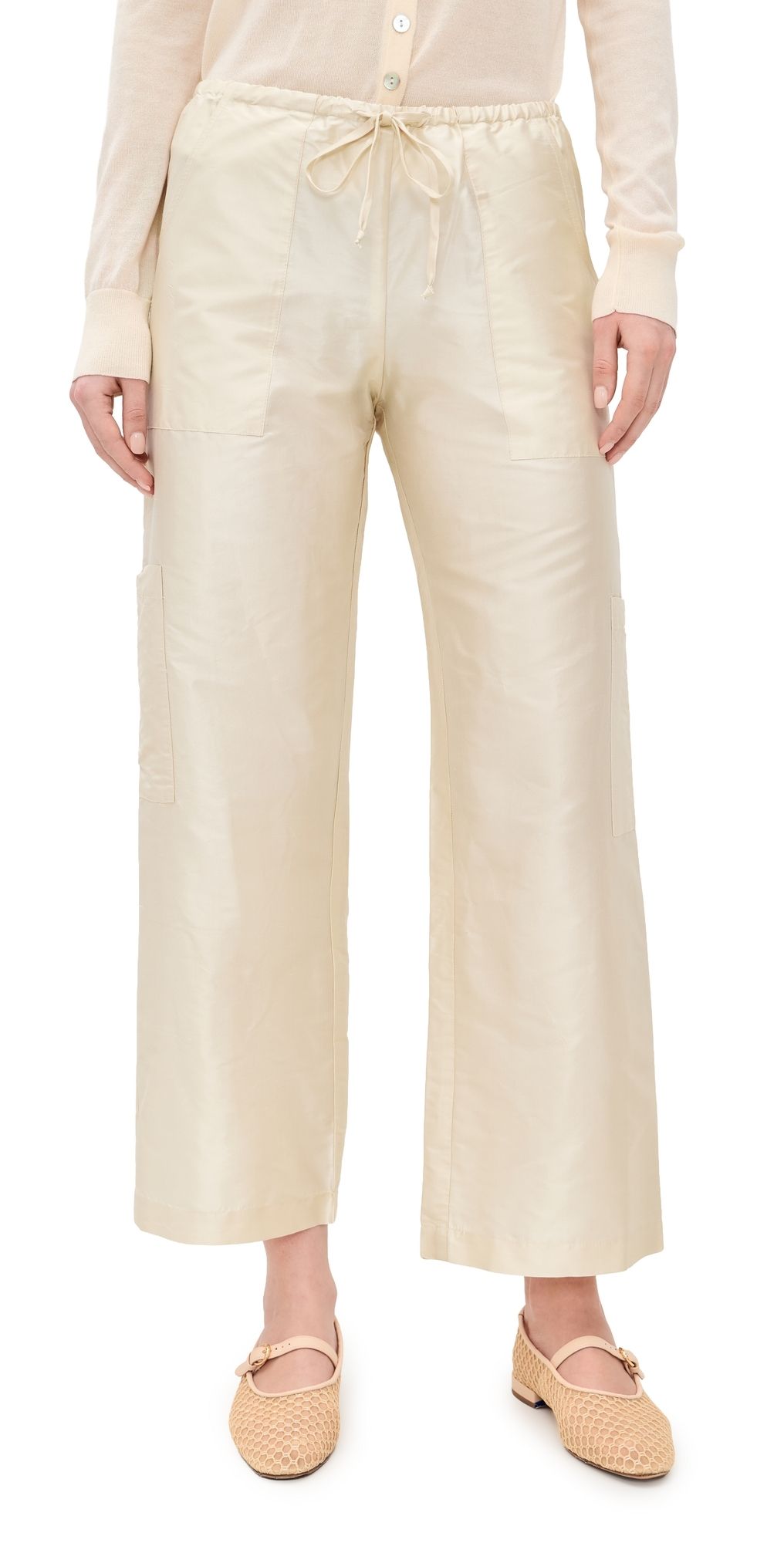DONNI. The Taffeta Drawstring Cargo Pants Creme S