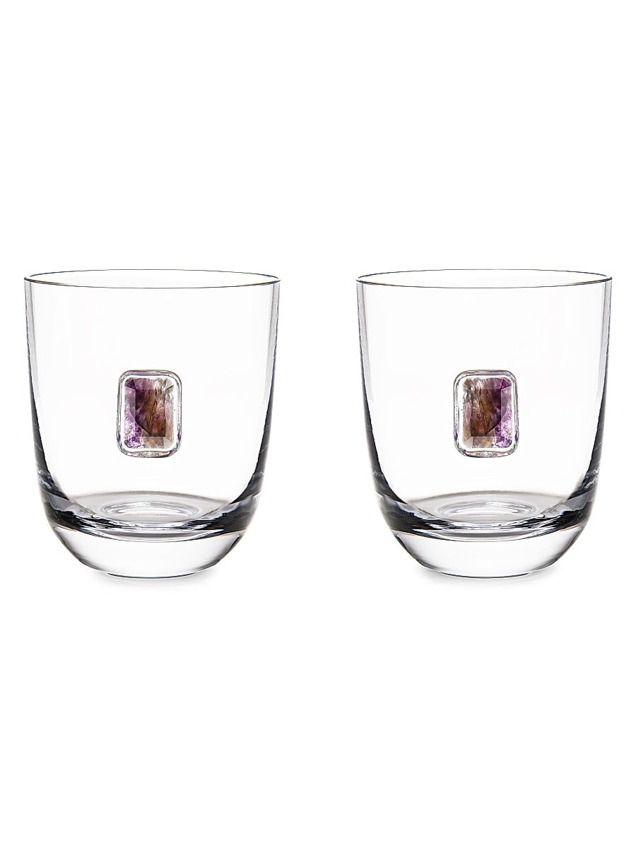 Elevo 2-Piece Amythest & Crystal Double Old-Fashioned Glass Set