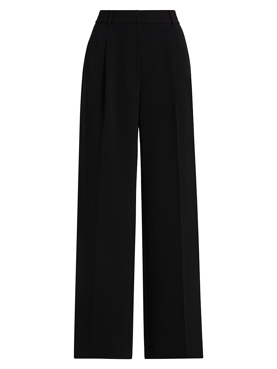 Women's Pleated Wide-Leg Pants - Black - Size 8