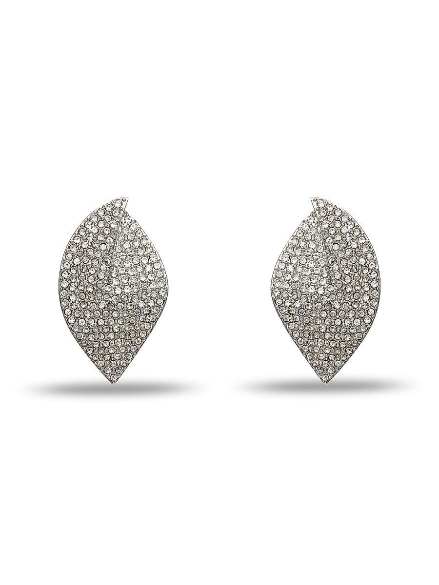 Women's Deco Feather Silvertone & Crystal Earrings - Crystal