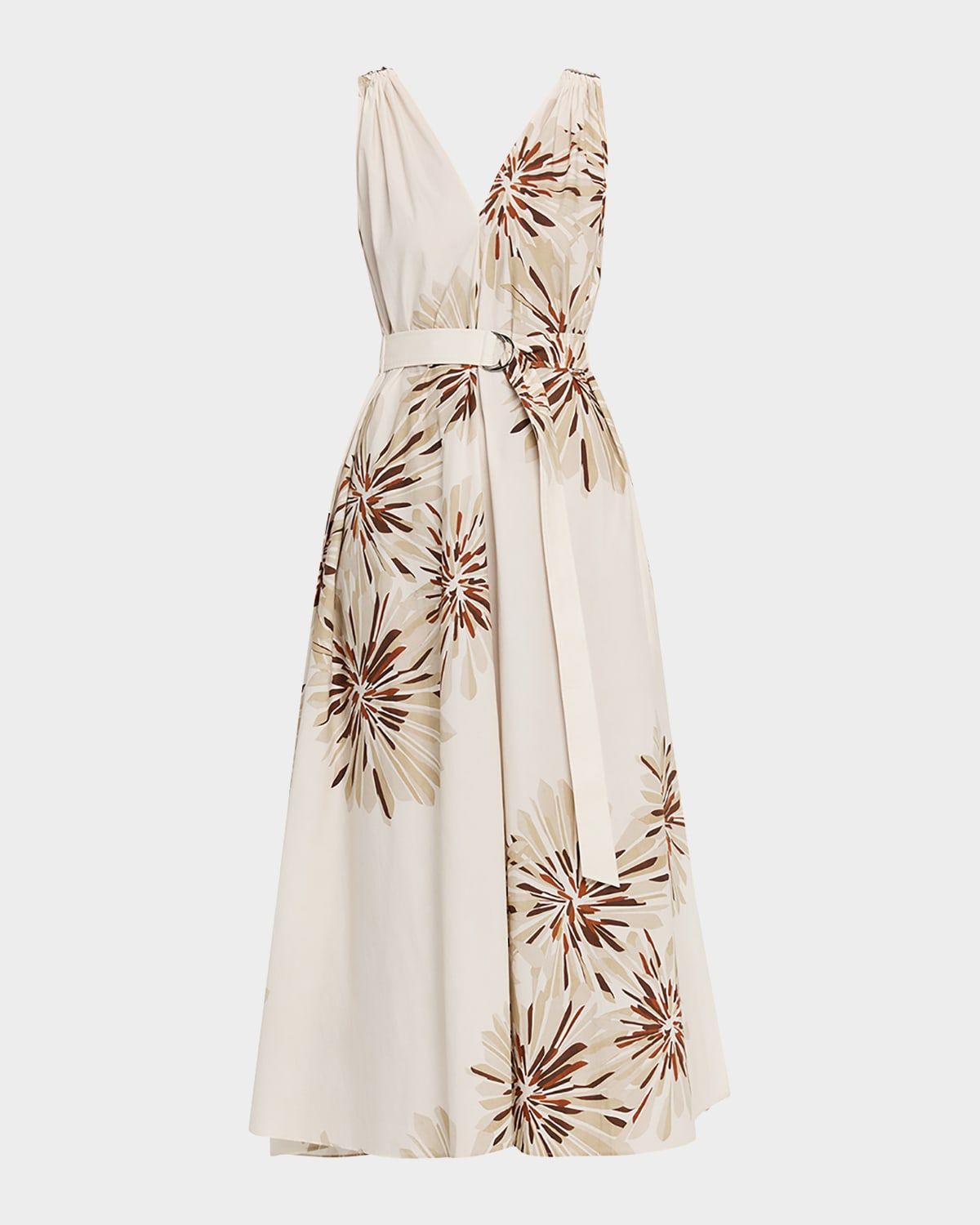 Abstract Dahlia Sleeveless Belted Midi Dress
