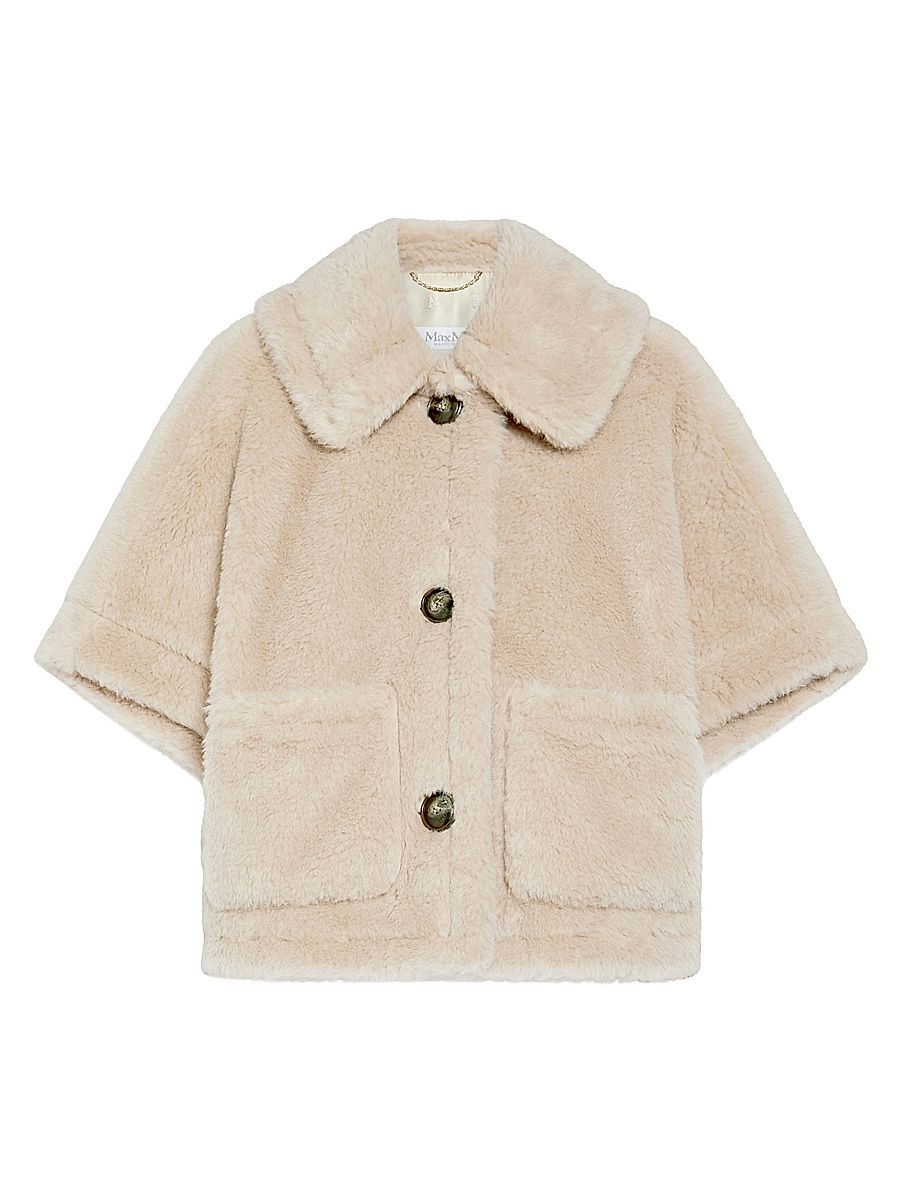 Women's Cape in Alpaca and Wool Teddy Fabric - Beige - Size Small