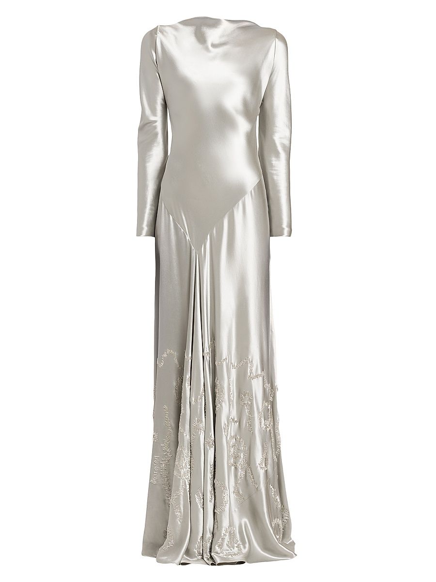 Women's Embellished Satin Bias-Cut Gown - Ice - Size 4