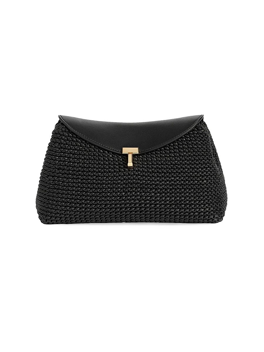 Women's T-Lock Woven Leather Clutch - Fawn