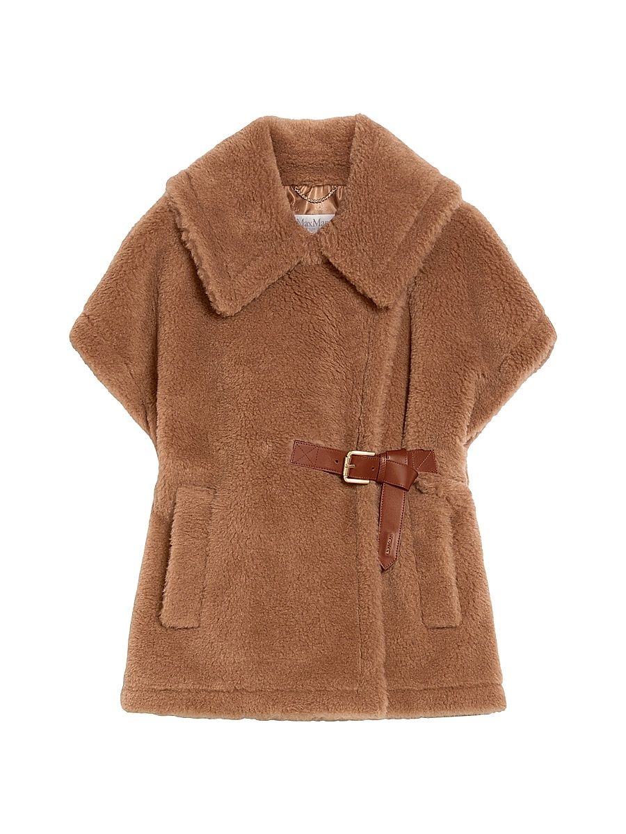 Women's Teddy Fabric Cape - Camel - Size Small