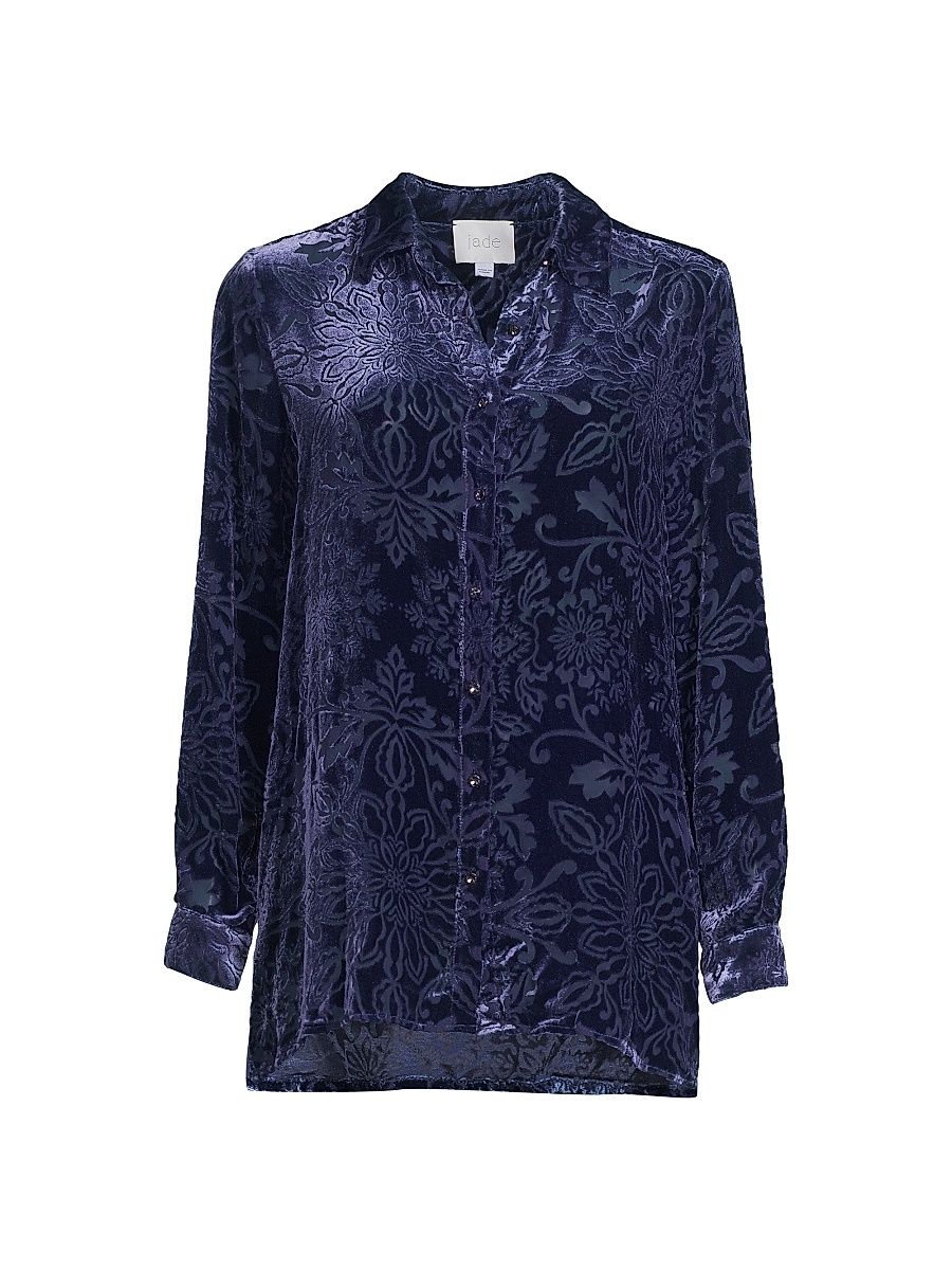 Women's Misty Floral Velour Shirt - Sapphire Blue - Size Small