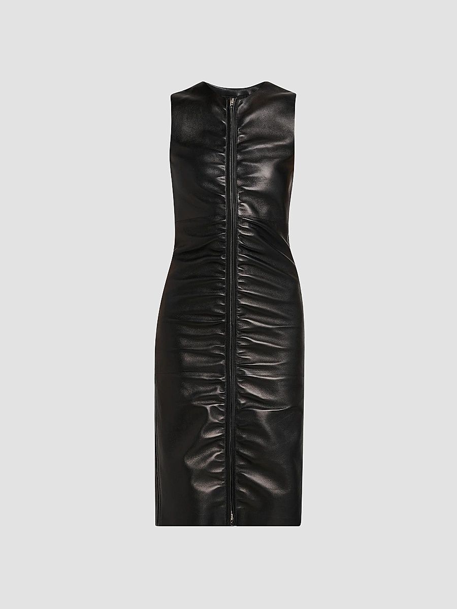 Women's Leather Ruched Dress - Black - Size 10