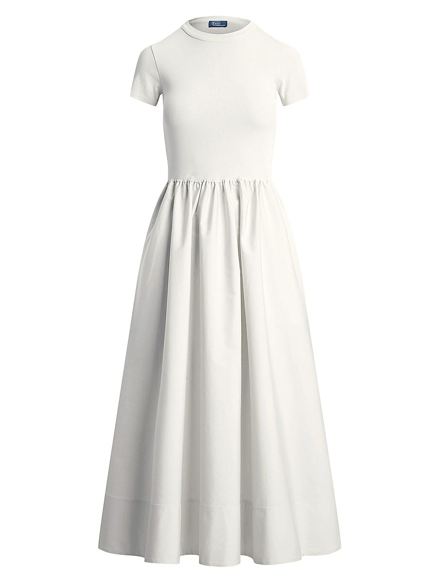 Women's Cotton Short-Sleeve Midi-Dress - White - Size XL