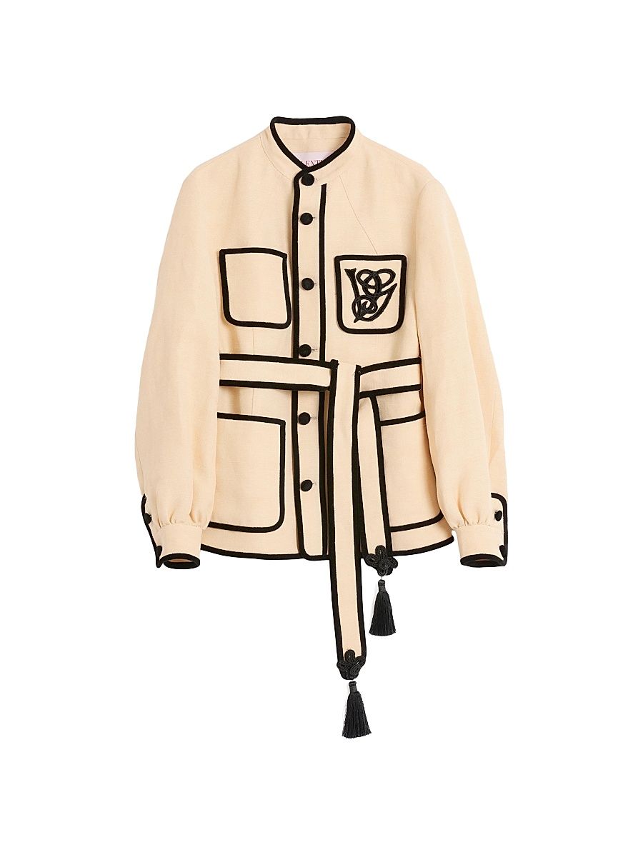 Men's Silk and Jute Canvas Jacket with VG Embroidery - Butter - Size 40