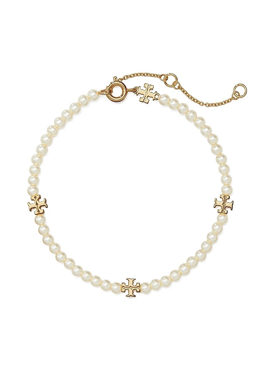 Women's Kira 18K-Gold-Plated & Imitation Pearl Logo Bracelet - Tory Gold Pearl