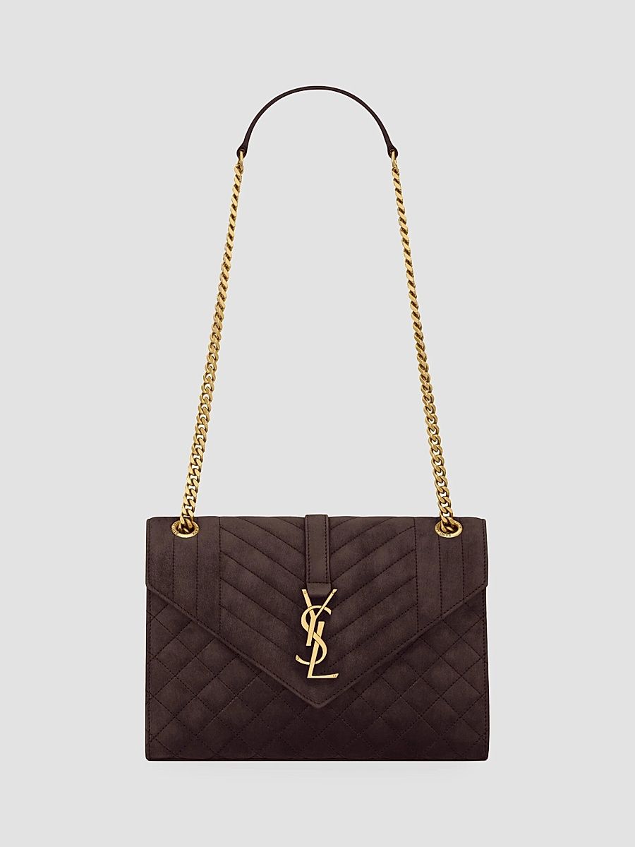 Saint Laurent Women's Envelope Medium Shoulder Bag in Suede - Dark Chocolate