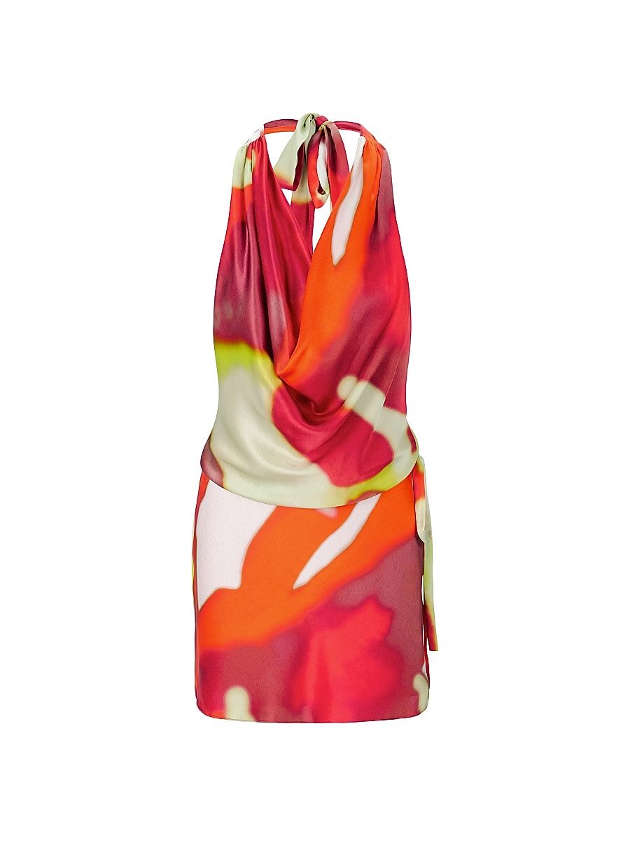 Women's Liora Abstract Silk Halter Minidress - Red Zone - Size XL