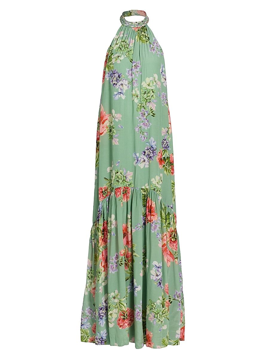 Women's Floral A-Line Maxi Dress - Green - Size XL