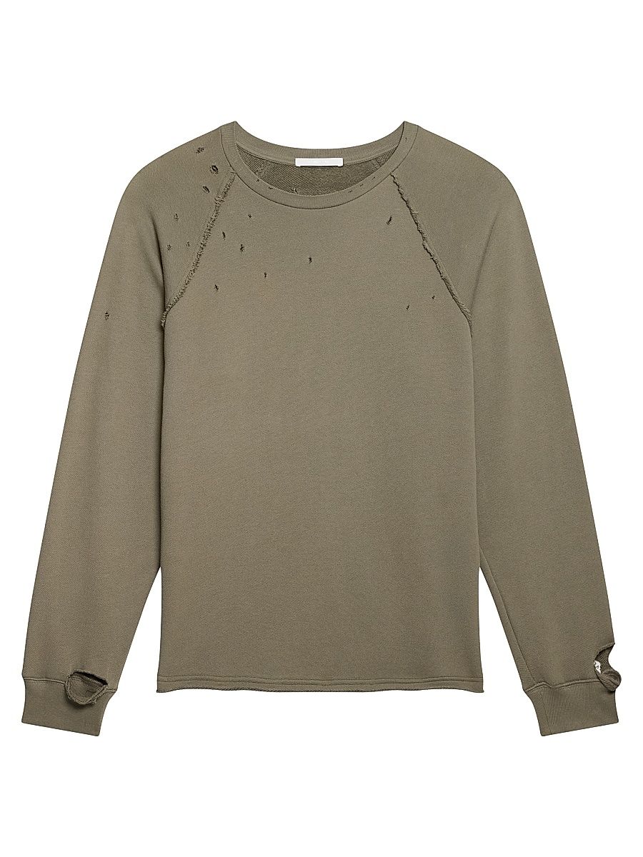 Men's Destroyed Terry Cotton Crewneck Sweatshirt - Sage Dust - Size XXL