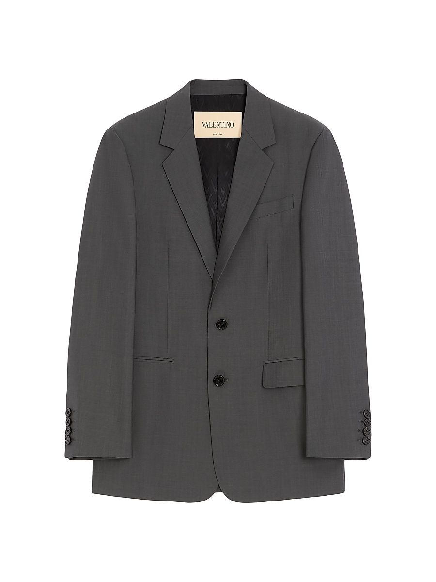 Men's Single-Breasted Wool Jacket - Dark Grey - Size 36