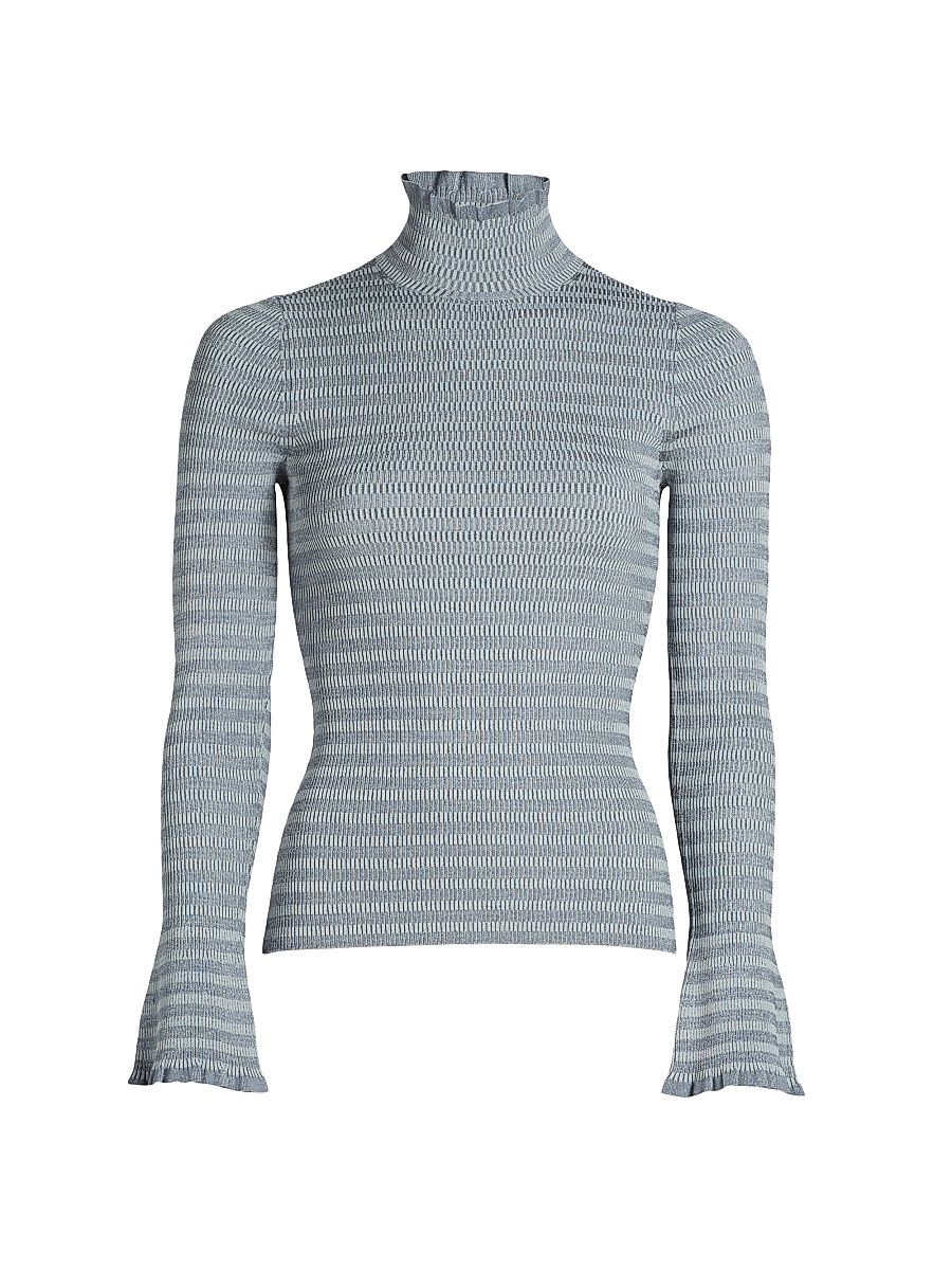 Women's Phyllis Striped Geometric-Knit Turtleneck Sweater - Slate - Size XL