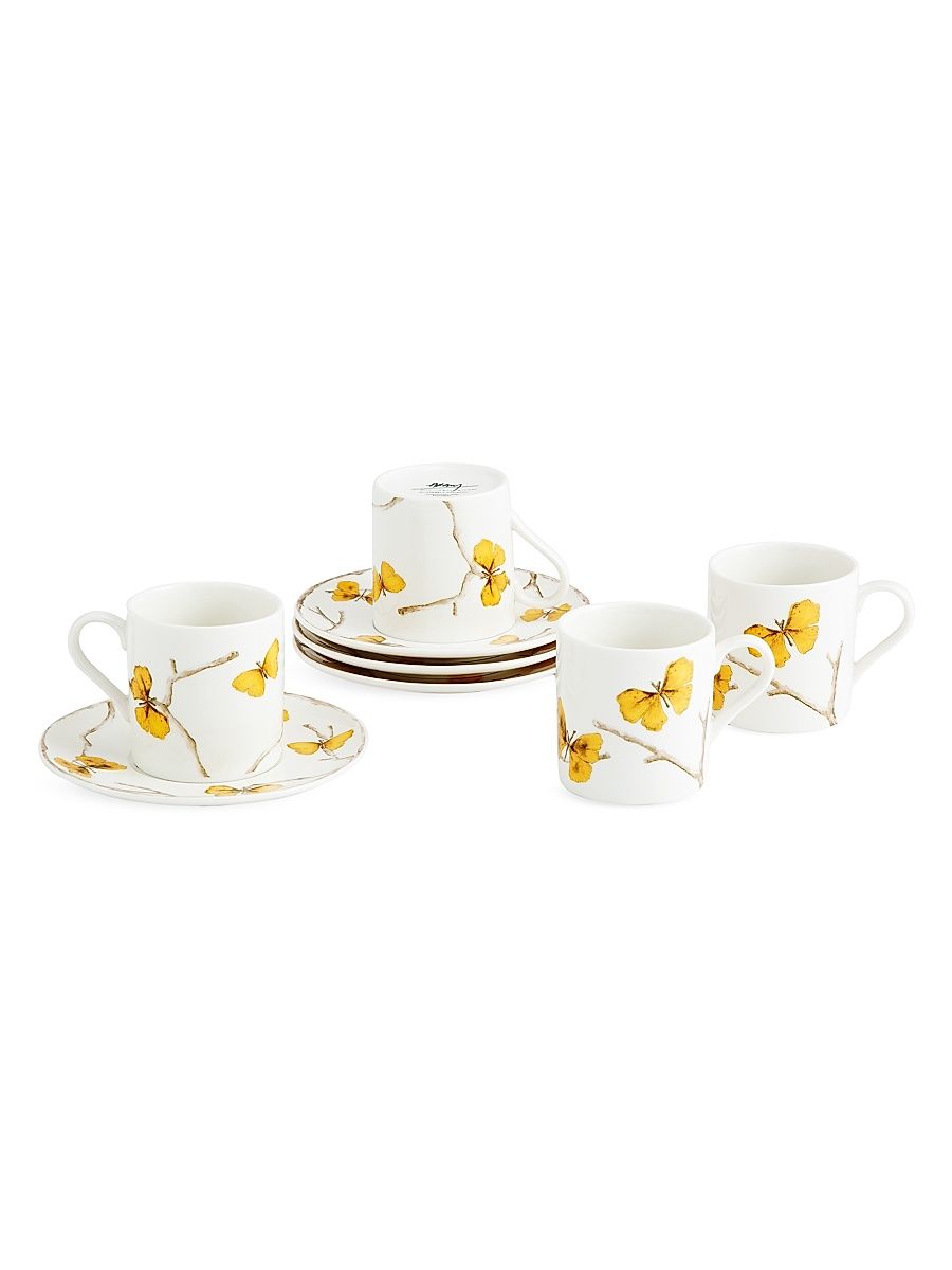 Butterfly Ginkgo 8-Piece Teacup & Saucer Demitasse Set