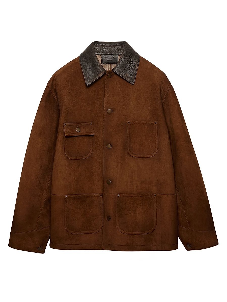 Men's Suede Caban Jacket - Brown - Size 36