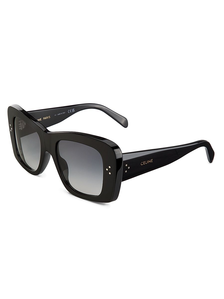 Women's 3 Dots 54MM Geometric Sunglasses - Shiny Black Smoke