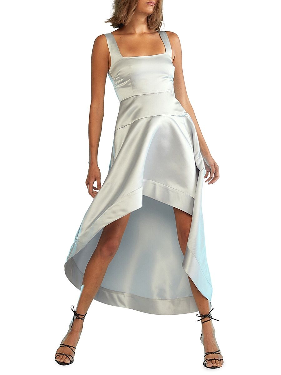 Women's Satin Hi-Lo Dress - Silver - Size 2