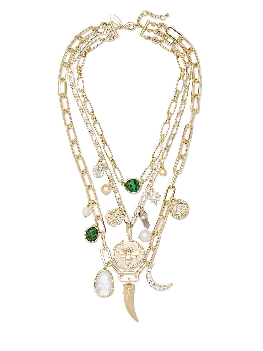 Women's Stone Charm Celia Goldtone, Semi-Precious Stone, Mother-Of-Pearl & Cubic Zirconia Necklace - Gold